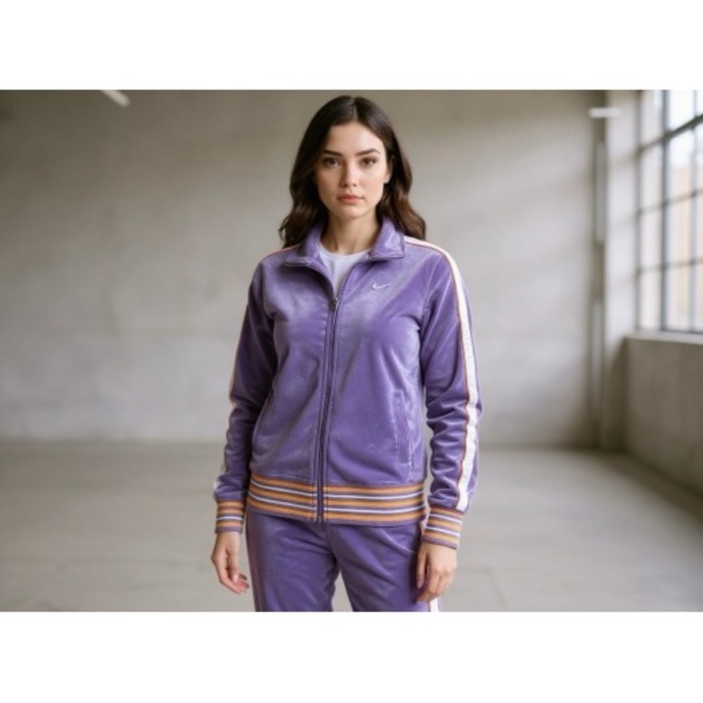 Nike Track Jacket Purple White Stripe Full Zip Girls Kids XL leisureactive Comfy